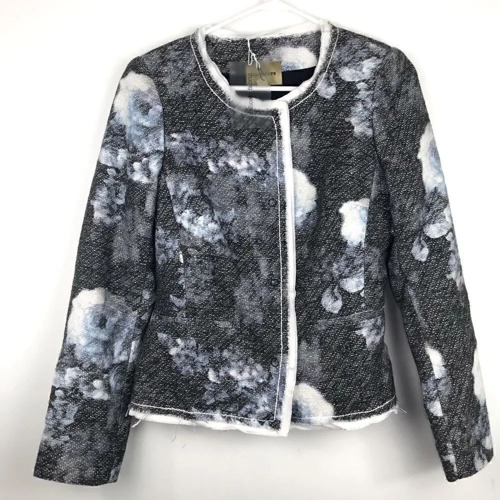 Bandolera Dark Gray and Blue Floral Blazer Jacket with White edging- NEW
